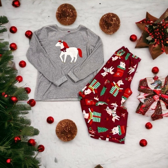 CARTER’S Unicorn Christmas Fleece Pajamas 2 Piece Set Girls Size 10 - Picture 1 of 6